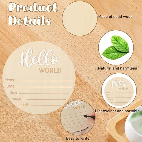 Prasacco Hello World Newborn Sign, 5.7 Inch Wooden Baby Announcement Sign Birth Announcement Signs Hello World Newborn Sign Baby Birth Wooden Sign for Photo Prop Baby Shower Nursery Gift in Saudi Arabia