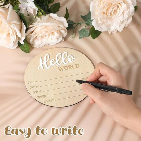 Prasacco Hello World Newborn Sign, 5.7 Inch Wooden Baby Announcement Sign Birth Announcement Signs Hello World Newborn Sign Baby Birth Wooden Sign for Photo Prop Baby Shower Nursery Gift in Saudi Arabia