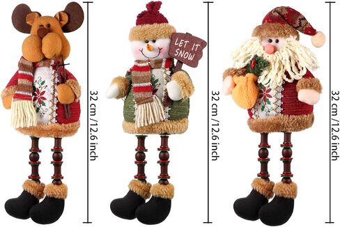 Sumind 3 Pieces Christmas Sitting Santa Claus Snowman Reindeer Christmas Ornament Long Legs Table Fireplace Decor Home Decoration Christmas Figurines Plush in Saudi Arabia
