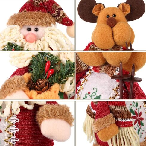 Sumind 3 Pieces Christmas Sitting Santa Claus Snowman Reindeer Christmas Ornament Long Legs Table Fireplace Decor Home Decoration Christmas Figurines Plush in Saudi Arabia