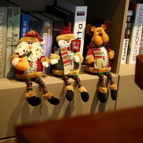 Sumind 3 Pieces Christmas Sitting Santa Claus Snowman Reindeer Christmas Ornament Long Legs Table Fireplace Decor Home Decoration Christmas Figurines Plush in Saudi Arabia