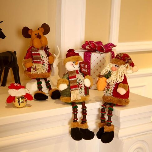 Sumind 3 Pieces Christmas Sitting Santa Claus Snowman Reindeer Christmas Ornament Long Legs Table Fireplace Decor Home Decoration Christmas Figurines Plush in Saudi Arabia