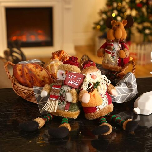 Sumind 3 Pieces Christmas Sitting Santa Claus Snowman Reindeer Christmas Ornament Long Legs Table Fireplace Decor Home Decoration Christmas Figurines Plush in Saudi Arabia