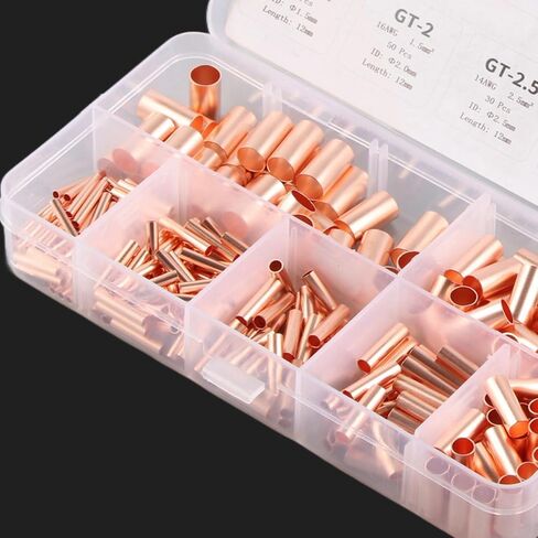 Garosa Copper Tube Connector, 250Pcs Intermediate Wire Joint Tube Connector Kit Terminal Connecting Set Device Wire Hardware Supplies in Saudi Arabia