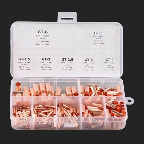 Garosa Copper Tube Connector, 250Pcs Intermediate Wire Joint Tube Connector Kit Terminal Connecting Set Device Wire Hardware Supplies in Saudi Arabia