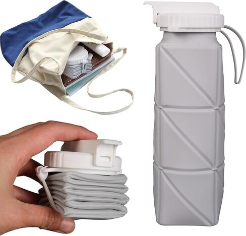 600ml Collapsible Travel Water Bottle - Lightweight and Folding Food-Grade BPA-Free Silicone Water Bottle for Sports, Camping and Hiking (Grey) in Saudi Arabia