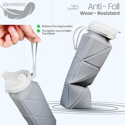 600ml Collapsible Travel Water Bottle - Lightweight and Folding Food-Grade BPA-Free Silicone Water Bottle for Sports, Camping and Hiking (Grey) in Saudi Arabia