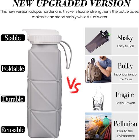 600ml Collapsible Travel Water Bottle - Lightweight and Folding Food-Grade BPA-Free Silicone Water Bottle for Sports, Camping and Hiking (Grey) in Saudi Arabia