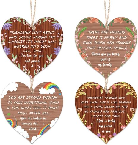 Blulu 4 Pcs Christmas Friends Gifts Heart Friend Family Wooden Sign Friendship Plaque Decorations with Inspirational Sayings Motivational Quotes Wooden Hanging Heart Ornament for Friends Birthday in Saudi Arabia