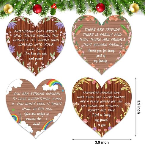 Blulu 4 Pcs Christmas Friends Gifts Heart Friend Family Wooden Sign Friendship Plaque Decorations with Inspirational Sayings Motivational Quotes Wooden Hanging Heart Ornament for Friends Birthday in Saudi Arabia