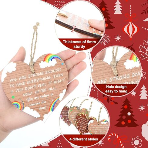 Blulu 4 Pcs Christmas Friends Gifts Heart Friend Family Wooden Sign Friendship Plaque Decorations with Inspirational Sayings Motivational Quotes Wooden Hanging Heart Ornament for Friends Birthday in Saudi Arabia