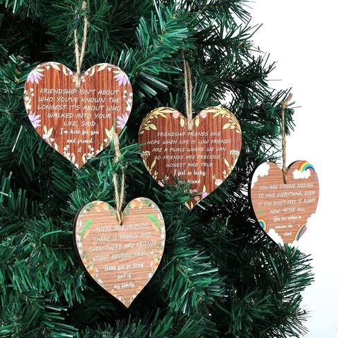 Blulu 4 Pcs Christmas Friends Gifts Heart Friend Family Wooden Sign Friendship Plaque Decorations with Inspirational Sayings Motivational Quotes Wooden Hanging Heart Ornament for Friends Birthday in Saudi Arabia