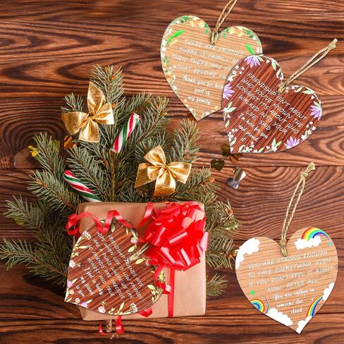 Blulu 4 Pcs Christmas Friends Gifts Heart Friend Family Wooden Sign Friendship Plaque Decorations with Inspirational Sayings Motivational Quotes Wooden Hanging Heart Ornament for Friends Birthday in Saudi Arabia
