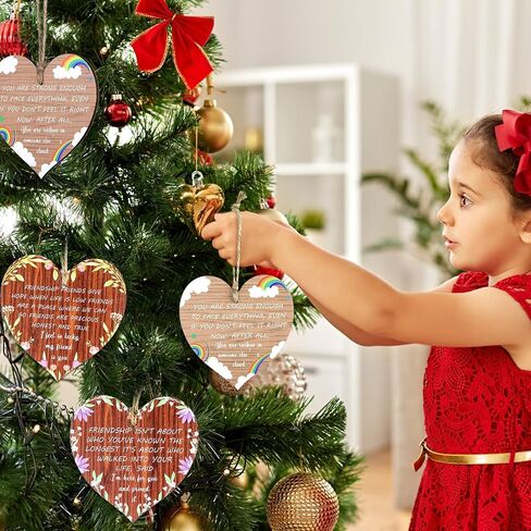 Blulu 4 Pcs Christmas Friends Gifts Heart Friend Family Wooden Sign Friendship Plaque Decorations with Inspirational Sayings Motivational Quotes Wooden Hanging Heart Ornament for Friends Birthday in Saudi Arabia