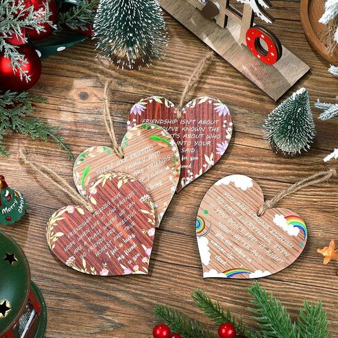 Blulu 4 Pcs Christmas Friends Gifts Heart Friend Family Wooden Sign Friendship Plaque Decorations with Inspirational Sayings Motivational Quotes Wooden Hanging Heart Ornament for Friends Birthday in Saudi Arabia