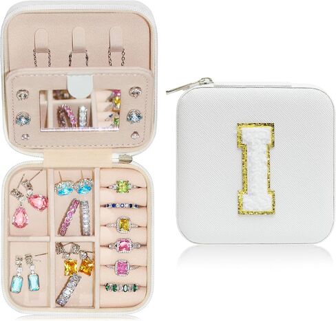صندوق مجوهرات أولي مخصص من BLUTETE صناديق مجوهرات بيضاء للسفر - حامل خاتم وحامل أقراط منظم مجوهرات هدايا للفتيات المراهقات - وردي L in Kuwait