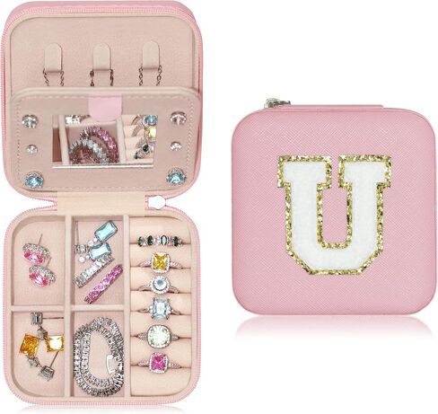 صندوق مجوهرات أولي مخصص من BLUTETE صناديق مجوهرات بيضاء للسفر - حامل خاتم وحامل أقراط منظم مجوهرات هدايا للفتيات المراهقات - وردي L in Kuwait