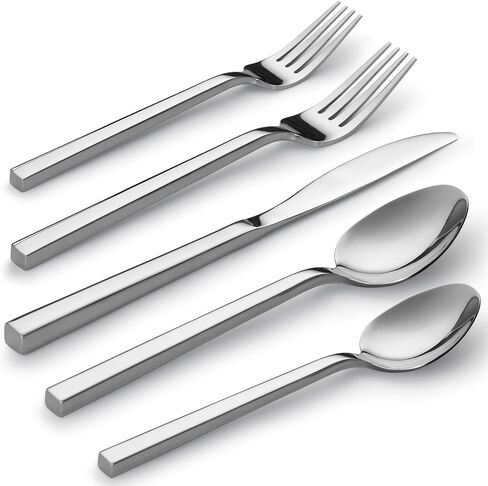 Alata Cube Black 20-Piece Forged Silverware Set Stainless Steel Flatware Set,Service for 4,Matte Satin Polished Cutlery Set,Dishwasher Safe in Saudi Arabia