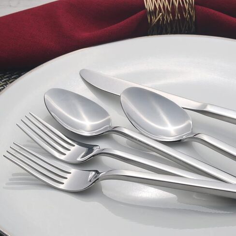 Alata Cube Black 20-Piece Forged Silverware Set Stainless Steel Flatware Set,Service for 4,Matte Satin Polished Cutlery Set,Dishwasher Safe in Saudi Arabia