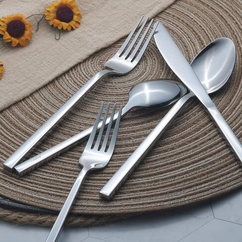 Alata Cube Black 20-Piece Forged Silverware Set Stainless Steel Flatware Set,Service for 4,Matte Satin Polished Cutlery Set,Dishwasher Safe in Saudi Arabia