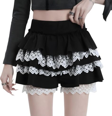 Kawaii لوليتا القوطي المتناثرة نمط عارضة مرونة الخصر لطيف Skort الطبقات الدانتيل تقليم المتدرج تنورة السراويل in Saudi Arabia