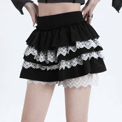Kawaii لوليتا القوطي المتناثرة نمط عارضة مرونة الخصر لطيف Skort الطبقات الدانتيل تقليم المتدرج تنورة السراويل in Saudi Arabia