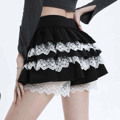 Kawaii لوليتا القوطي المتناثرة نمط عارضة مرونة الخصر لطيف Skort الطبقات الدانتيل تقليم المتدرج تنورة السراويل in Saudi Arabia