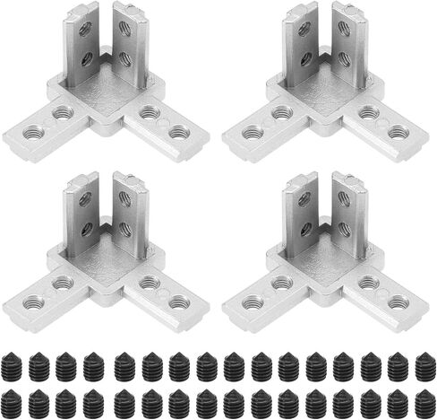 The Lord of the Tools 4PCS 3-Way End Corner Bracket Connector with Screws for 8mm T Slot European Standard Aluminum Extrusion Profile 4040 Series Silver in Saudi Arabia