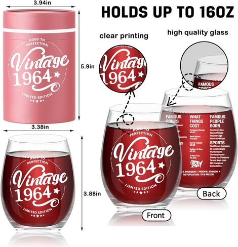 Greatingreat 1954 Old Time Information 70th Birthday Gifts for Women Men - 1954 Vintage 15 oz Stemless Wine Glass - 70 Year Old Birthday Party Decorations - Seventy Class Reunion Ideas in Saudi Arabia