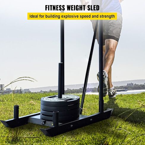 Weight Training Sled, Pull Push Power Sled with Handle, Fitness Strength Resistance Training, Steel Workout Equipment for Athletic Exercise & Speed Improvement, Fit for 1" & 2" Weight Plate in Kuwait