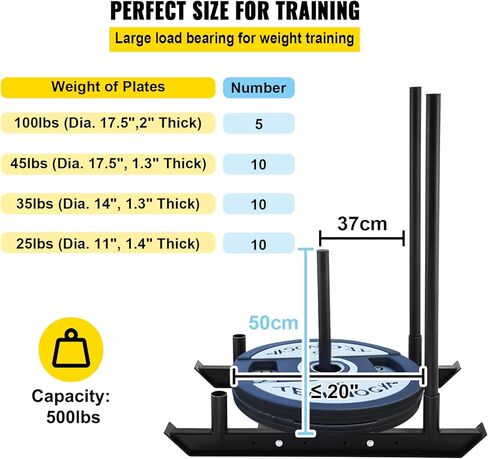 Weight Training Sled, Pull Push Power Sled with Handle, Fitness Strength Resistance Training, Steel Workout Equipment for Athletic Exercise & Speed Improvement, Fit for 1" & 2" Weight Plate in Kuwait