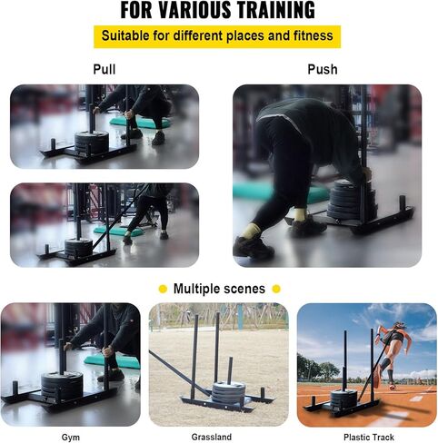 Weight Training Sled, Pull Push Power Sled with Handle, Fitness Strength Resistance Training, Steel Workout Equipment for Athletic Exercise & Speed Improvement, Fit for 1" & 2" Weight Plate in Kuwait