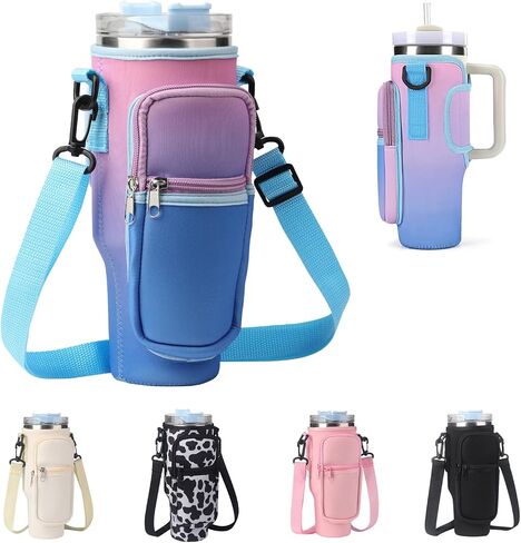 Water Bottle Carrier Bag for Stanley 40oz Tumbler Simple Modern Tumbler with Handle 40oz Tumbler Carrier with Strap Stanley Cup Holder with Phone Pocket(Cow) in Saudi Arabia