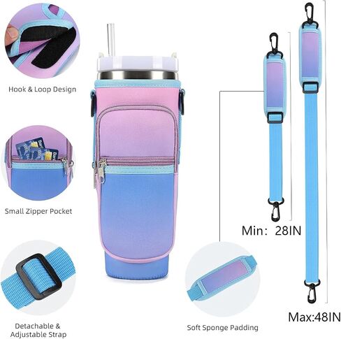 Water Bottle Carrier Bag for Stanley 40oz Tumbler Simple Modern Tumbler with Handle 40oz Tumbler Carrier with Strap Stanley Cup Holder with Phone Pocket(Cow) in Saudi Arabia