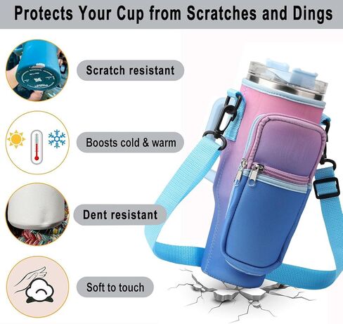 Water Bottle Carrier Bag for Stanley 40oz Tumbler Simple Modern Tumbler with Handle 40oz Tumbler Carrier with Strap Stanley Cup Holder with Phone Pocket(Cow) in Saudi Arabia