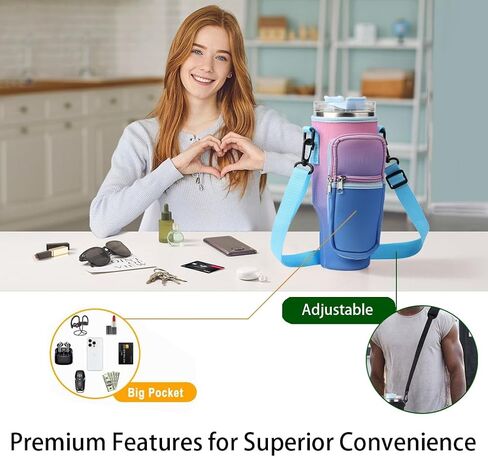 Water Bottle Carrier Bag for Stanley 40oz Tumbler Simple Modern Tumbler with Handle 40oz Tumbler Carrier with Strap Stanley Cup Holder with Phone Pocket(Cow) in Saudi Arabia