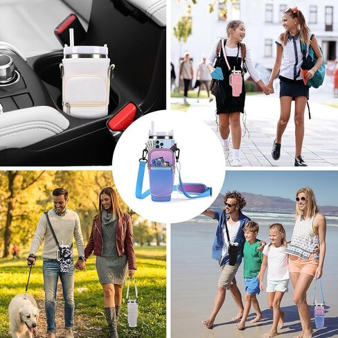 Water Bottle Carrier Bag for Stanley 40oz Tumbler Simple Modern Tumbler with Handle 40oz Tumbler Carrier with Strap Stanley Cup Holder with Phone Pocket(Cow) in Saudi Arabia