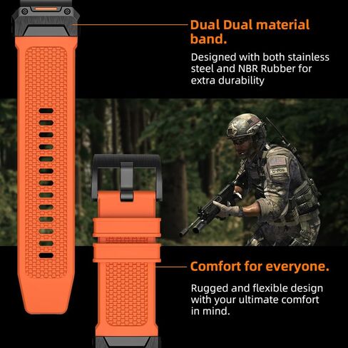 Special Forces Ultra Bands 26mm Designed for Garmin Fenix 5X/Fenix 6X/Fenix 7X Band,Quick Release Durable NBR Rubber Watch Band for Fenix 5X Plus/Fenix 3/Fenix 6X Pro/Descent in Kuwait