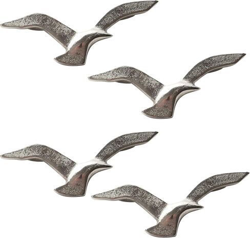 WHW Whole House Worlds Americana Flock of Flying Sea Gulls، مجموعة من 4، منحوتة حائط، مصنوعة يدويًا، ألومنيوم فضي مصبوب، 8.25 عرض in Kuwait