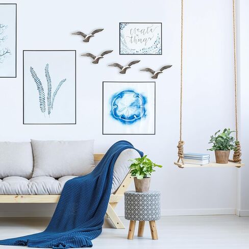 WHW Whole House Worlds Americana Flock of Flying Sea Gulls، مجموعة من 4، منحوتة حائط، مصنوعة يدويًا، ألومنيوم فضي مصبوب، 8.25 عرض in Kuwait