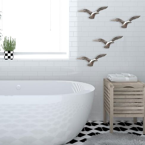 WHW Whole House Worlds Americana Flock of Flying Sea Gulls، مجموعة من 4، منحوتة حائط، مصنوعة يدويًا، ألومنيوم فضي مصبوب، 8.25 عرض in Kuwait