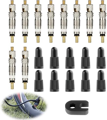 21 Pcs Narrow Valve Core Kit, Brass Bicycle Valve Cores with Removal Tool Caps Compatible with Presta Valve Stan’s Kenda, Regular Maintenance Tool for Tubeless Road MTB Bike Tire in Saudi Arabia