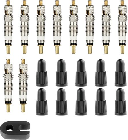 21 Pcs Narrow Valve Core Kit, Brass Bicycle Valve Cores with Removal Tool Caps Compatible with Presta Valve Stan’s Kenda, Regular Maintenance Tool for Tubeless Road MTB Bike Tire in Saudi Arabia