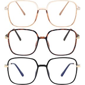 3 Pack Oversized Reading Glasses for Women Men, Large Super Light Frame Blue Light Blocking Readers Eyeglasses