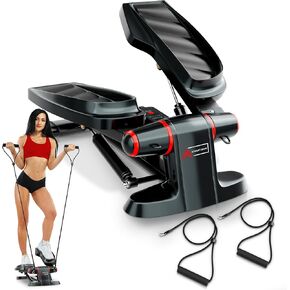 Stair Stepper with Resistance Bands - Twist Stepper Machine with LCD Display, Anti Slip Pedals - Hip Butt Leg Workout Equipment for Women & Men, Cardio Steppers for Exercise at Home, Office