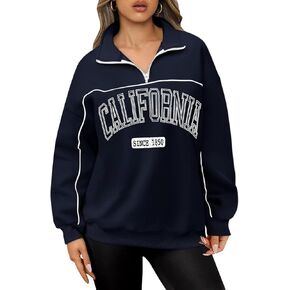 ORANDESIGNE Womens Oversized Graphic Sweatshirts Quarter Zip Pullover Fleece Letter Print Hoodies Trendy Clothes 2024