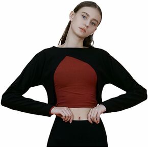 Deviwear Pilates unbalanced bolero active long sleeve coverup tshirt yoga gymwear ecofriendly fabric Cropped Top DEVI-T0088
