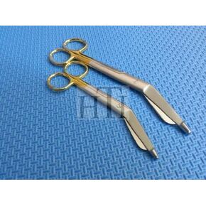 SET OF 2 PREMIUM O.R GRADE GOLD HANDLE SUPERCUT LISTER BANDAGE SCISSORS 5.5" + 7.25" WITH ONE SERRATED BLADE (HTI BRAND)