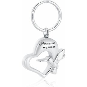 Yinplsmemory Hummingbird Cremation Keychain for Ashes Holder Always in My Heart Urn Locket Pendant Keychain Urn for Women/Men