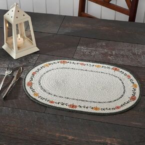 VHC Brands Braided Cotton Pumpkin Bounty Oval Placemat Stencil 13x19, Decorative Fall Placemat, Table Decor for Fall and Thanksgiving